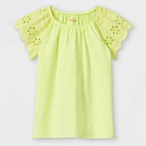 Yellow Eyelet Sleeve Short Sleeve Shirt